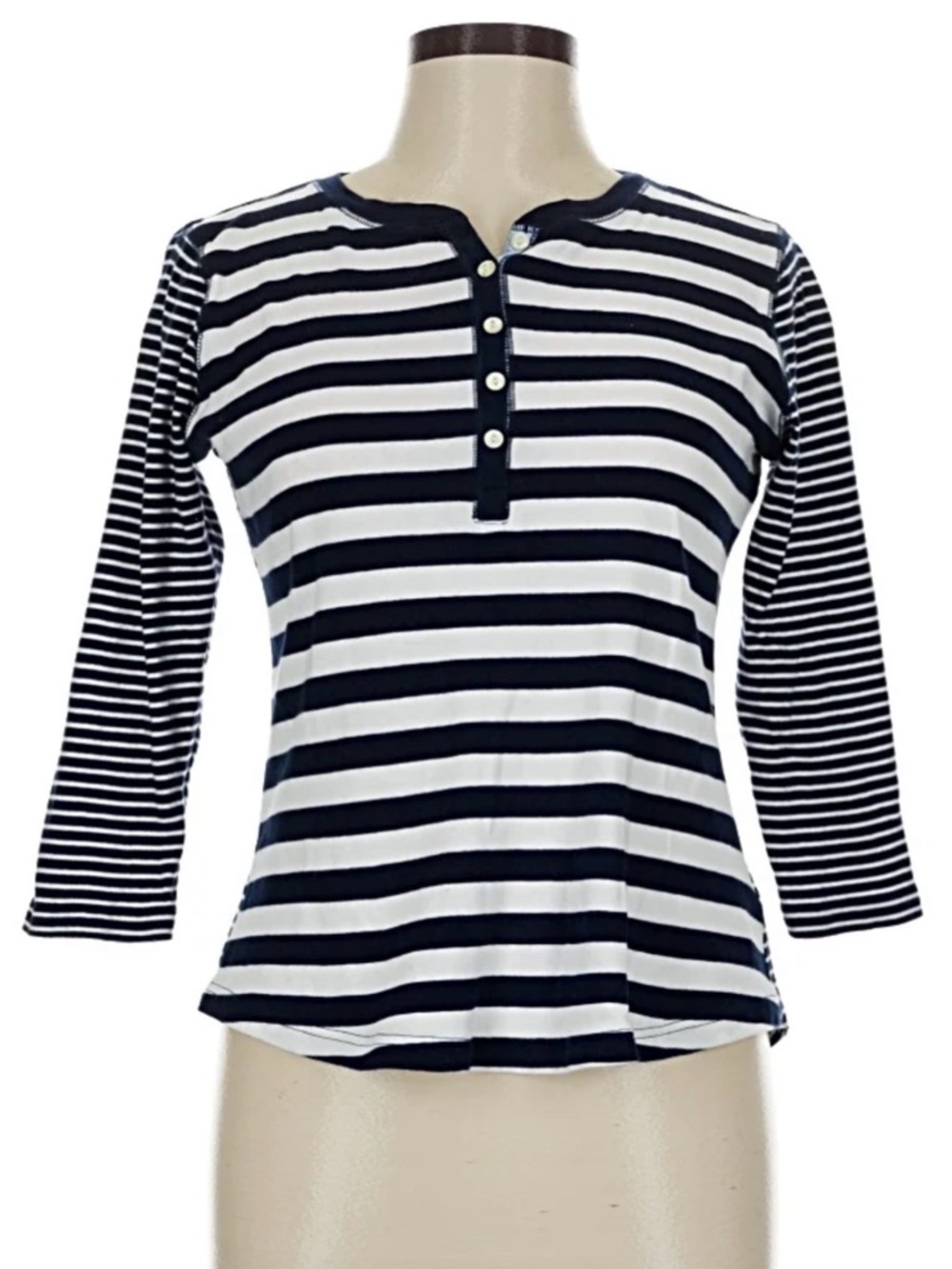Chaps Navy & White Striped Henley Top